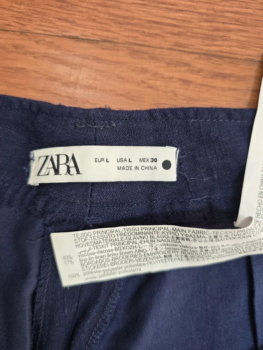 Zara High Waisted Embroidered Culottes Linen Blend Cropped Wide Leg Pants Sz.L